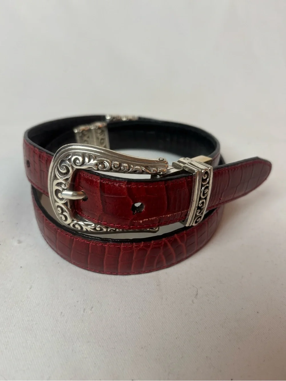 Brighton Black Red Croc Reversible Belt Women’s Small Western Ornate 26”-30”